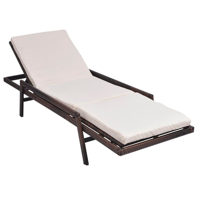 Sun Lounger with Cushion Poly Rattan Brown