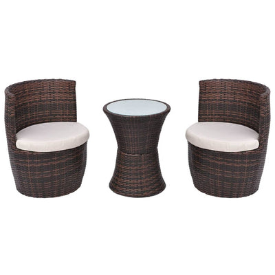 3 Piece Bistro Set with Cushions Poly Rattan Brown