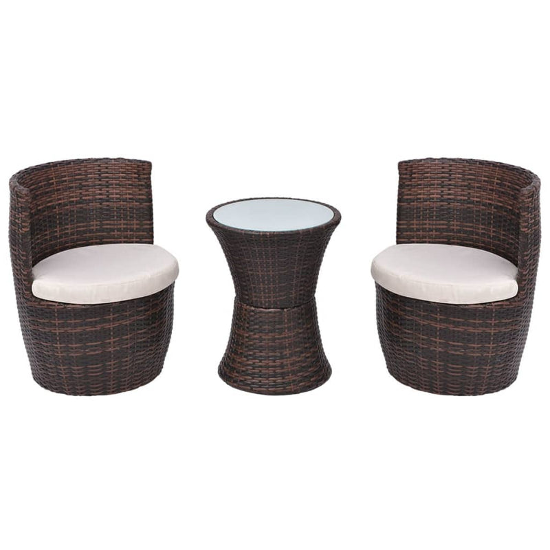 3 Piece Bistro Set with Cushions Poly Rattan Brown