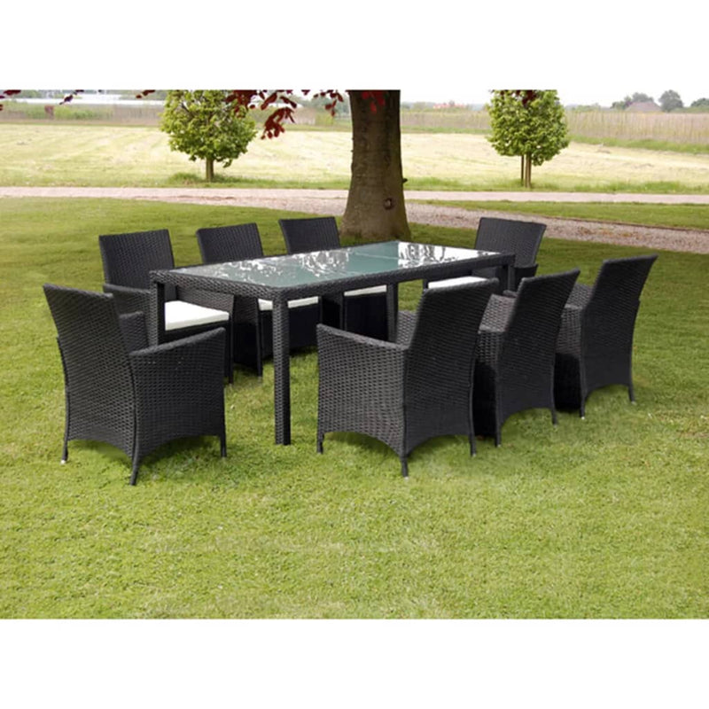 9 Piece Outdoor Dining Set with Cushions Poly Rattan Black