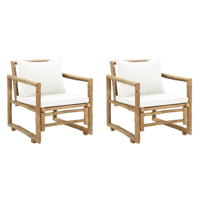 Garden Chairs 2 pcs with Cushions and Pillows Bamboo