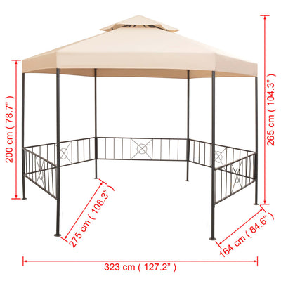 Garden Marquee Gazebo Pavilion Tent Hexagonal Beige 323x265 cm