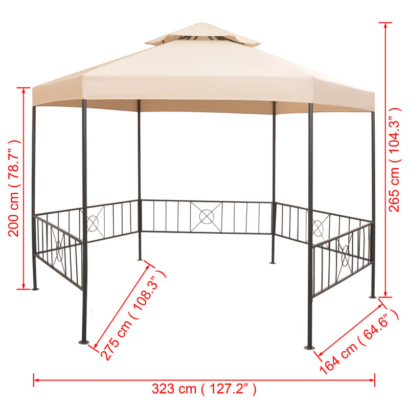 Garden Marquee Gazebo Pavilion Tent Hexagonal Beige 323x265 cm