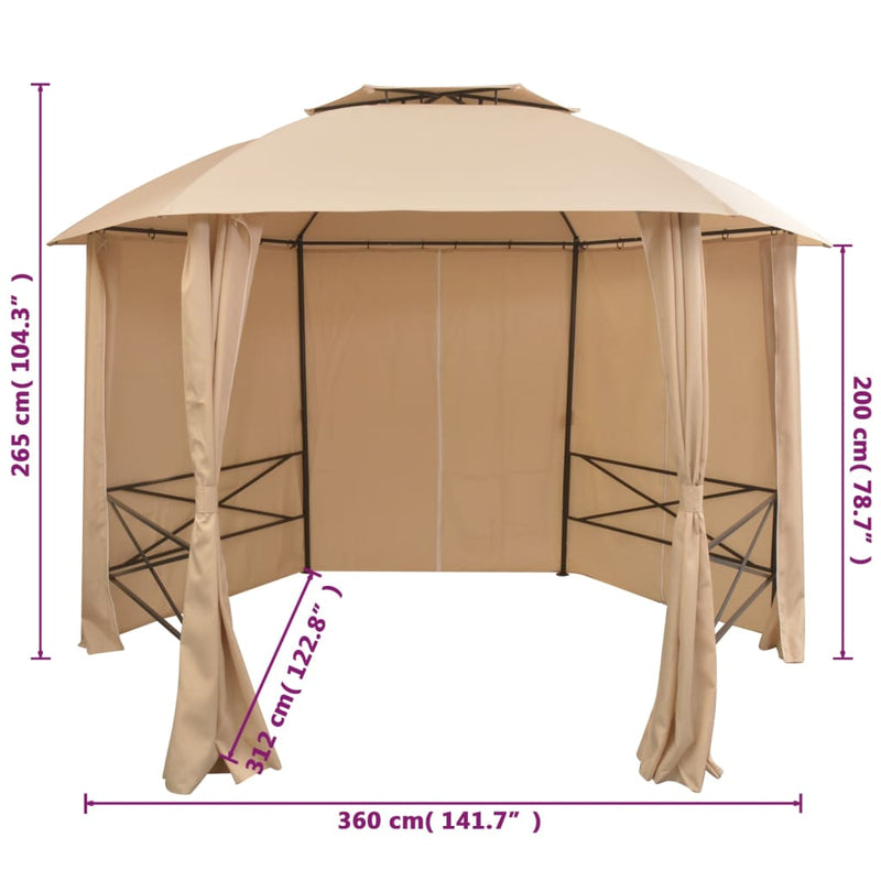 Garden Marquee Pavilion Tent with Curtains Hexagonal 360x265 cm