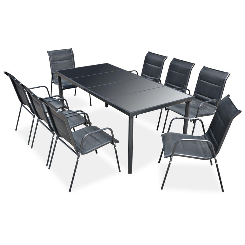 9 Piece Outdoor Dining Set Steel Black