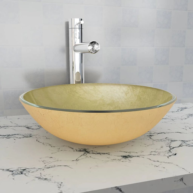 Basin Tempered Glass 42 cm Gold