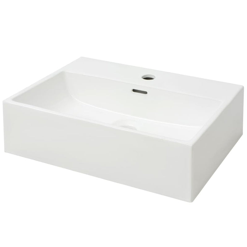 Basin with Faucet Hole Ceramic White 51.5x38.5x15 cm