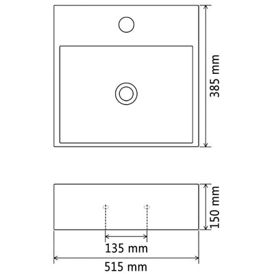 Basin with Faucet Hole Ceramic White 51.5x38.5x15 cm