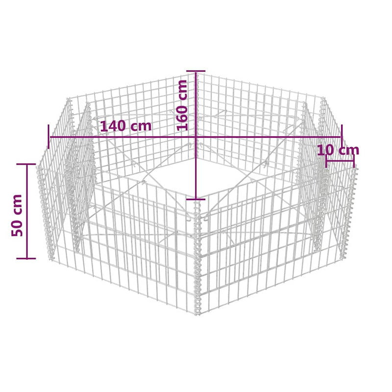 Hexagonal Gabion Raised Bed 160x140x50 cm