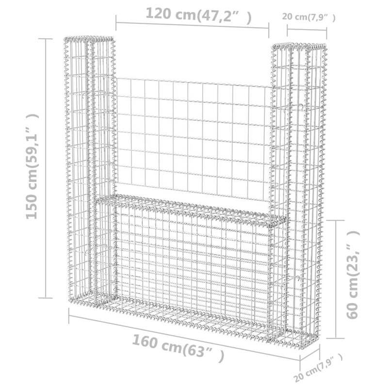 Gabion Basket U-Shape Galvanised Steel 160x20x150 cm