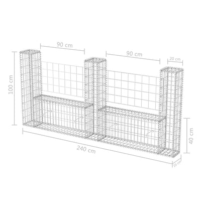 Gabion Basket U-Shape Galvanised Steel 240x20x100 cm