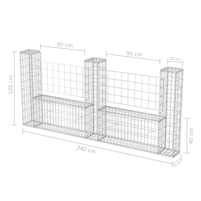 Gabion Basket U-Shape Galvanised Steel 240x20x100 cm