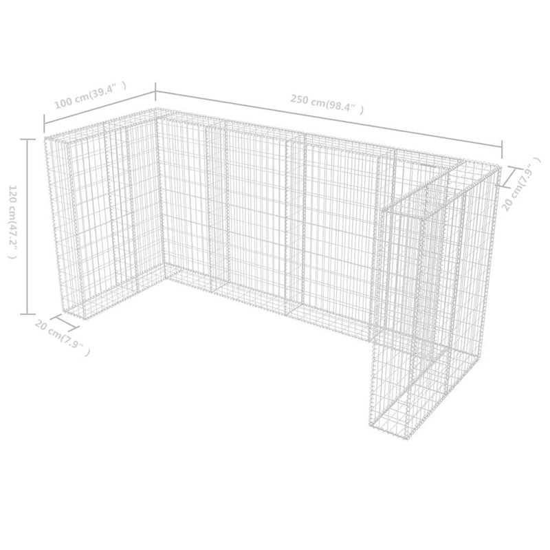 Gabion Triple Wheelie Bin Surround Steel 250x100x120 cm