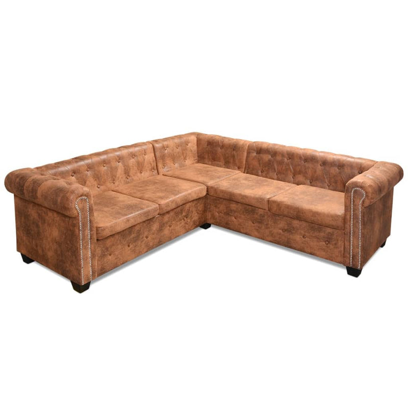 Chesterfield Corner Sofa 5-Seater Artificial Leather Brown