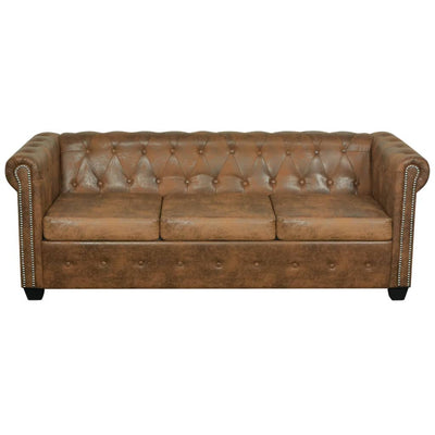 Chesterfield Sofa 3-Seater Artificial Leather Brown