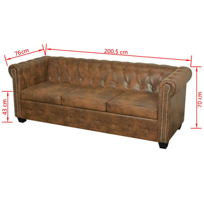 Chesterfield Sofa 3-Seater Artificial Leather Brown