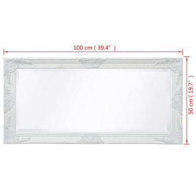 Wall Mirror Baroque Style 100x50 cm White