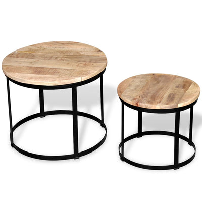 Coffee Table Set 2 Pieces Rough Mango Wood Round 40/50 cm