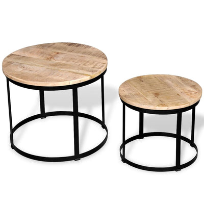 Coffee Table Set 2 Pieces Rough Mango Wood Round 40/50 cm