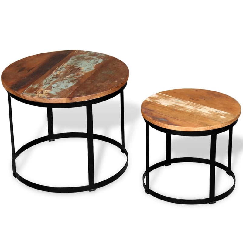 Coffee Table Set 2 Pieces Solid Reclaimed Wood Round 40/50cm