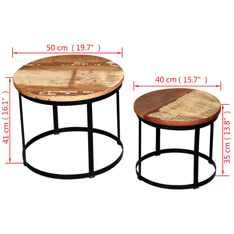 Coffee Table Set 2 Pieces Solid Reclaimed Wood Round 40/50cm