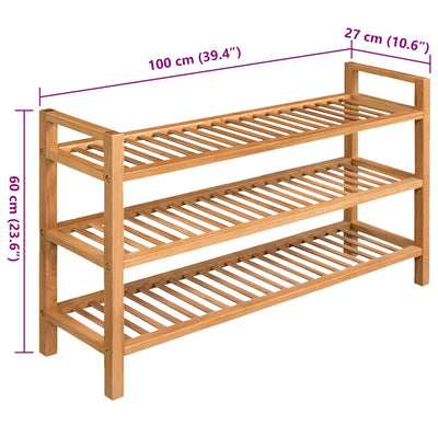 Shoe Rack with 3 Shelves 100x27x60 cm Solid Oak Wood