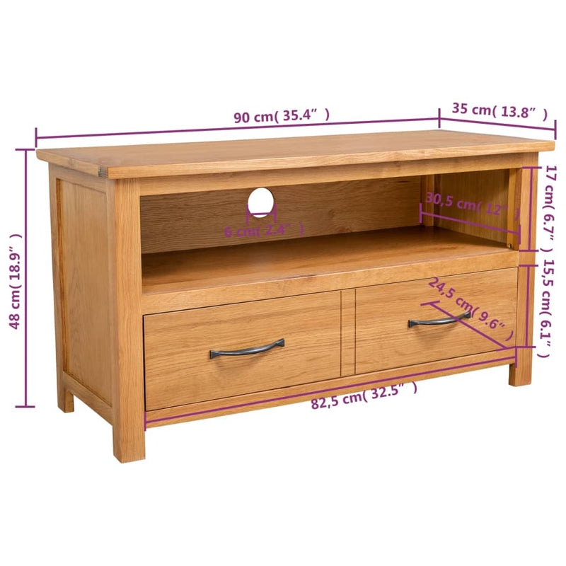 TV Cabinet 90x35x48 cm Solid Oak Wood