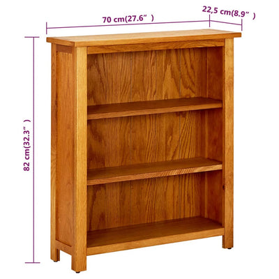 3-Tier Bookcase 70x22.5x82 cm Solid Oak Wood