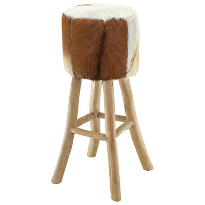 Bar Stool Real Leather and Solid Teak Wood