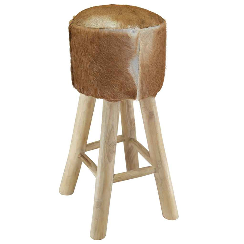 Bar Stool Real Leather and Solid Teak Wood