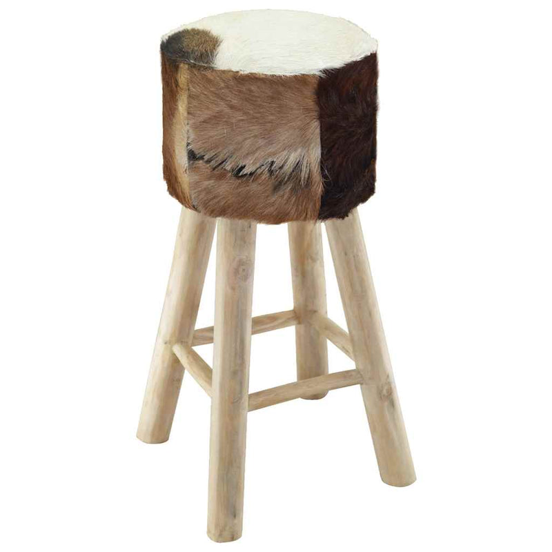 Bar Stool Real Leather and Solid Teak Wood