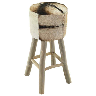 Bar Stool Real Leather and Solid Teak Wood