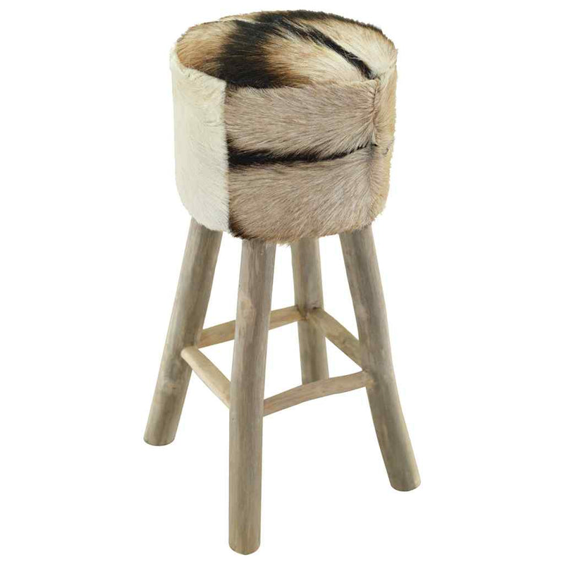 Bar Stool Real Leather and Solid Teak Wood