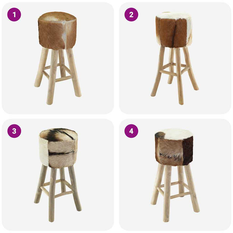 Bar Stool Real Leather and Solid Teak Wood