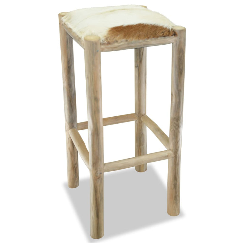 Bar Stool Real Leather and Solid Teak Wood