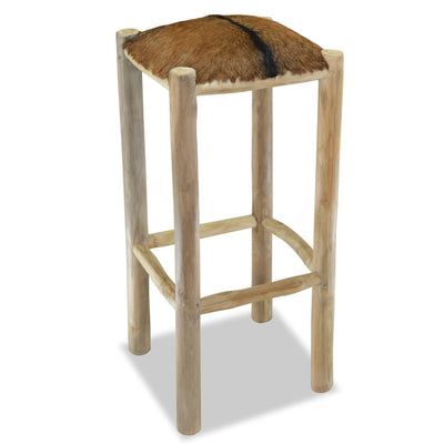 Bar Stool Real Leather and Solid Teak Wood