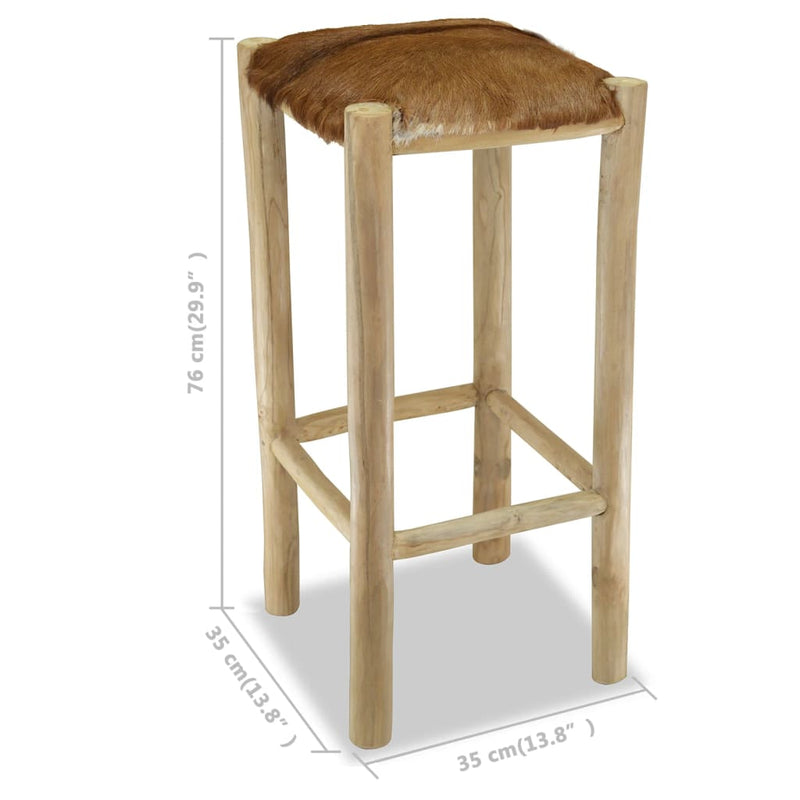 Bar Stool Real Leather and Solid Teak Wood