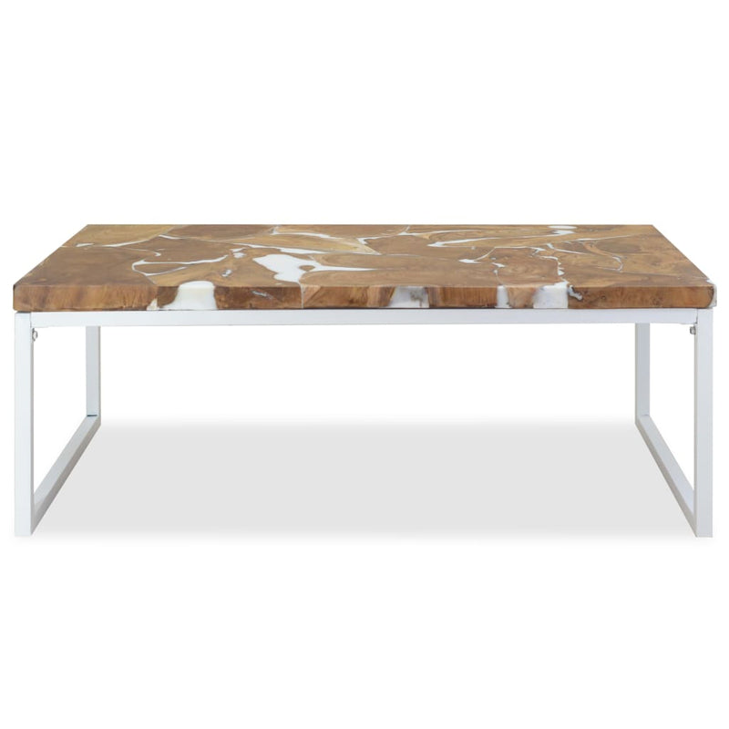 Coffee Table Teak Resin 110x60x40 cm White and Brown