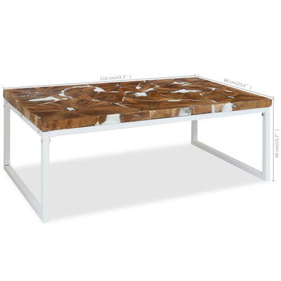 Coffee Table Teak Resin 110x60x40 cm White and Brown