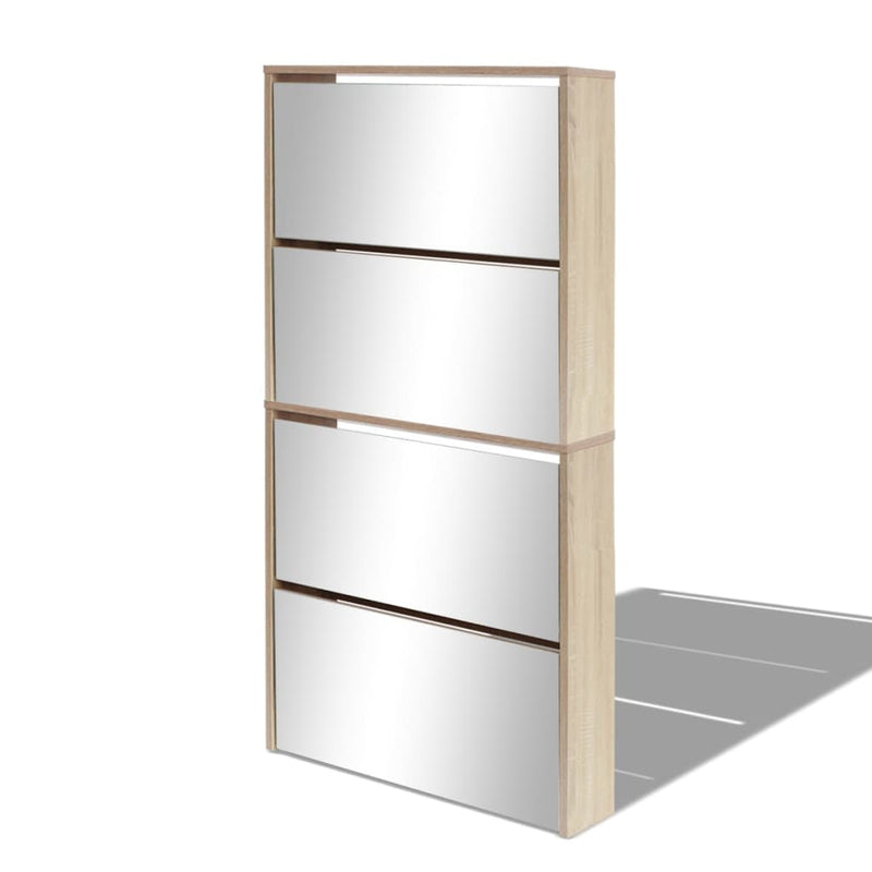 Shoe Cabinet 4-Layer Mirror Oak 63x17x134 cm