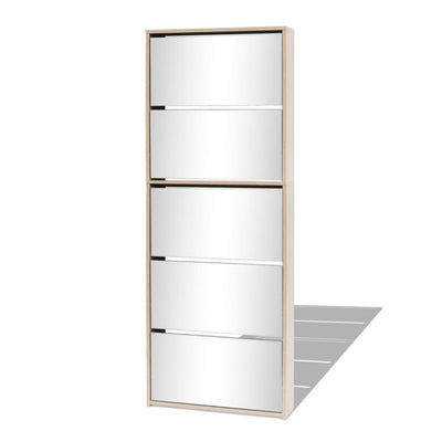 Shoe Cabinet 5-Layer Mirror Oak 63x17x169.5 cm