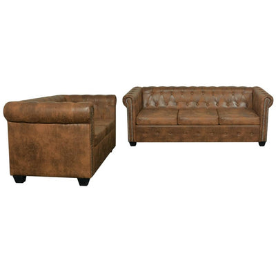 Chesterfield 2-Seater and 3-Seater Sofa Set Brown