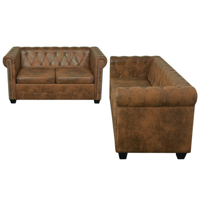 Chesterfield 2-Seater and 3-Seater Sofa Set Brown