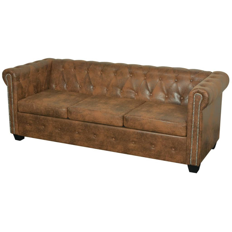 Chesterfield 2-Seater and 3-Seater Sofa Set Brown