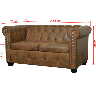 Chesterfield 2-Seater and 3-Seater Sofa Set Brown