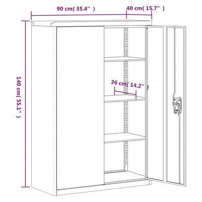 Office Cabinet 90x40x140 cm Steel Grey