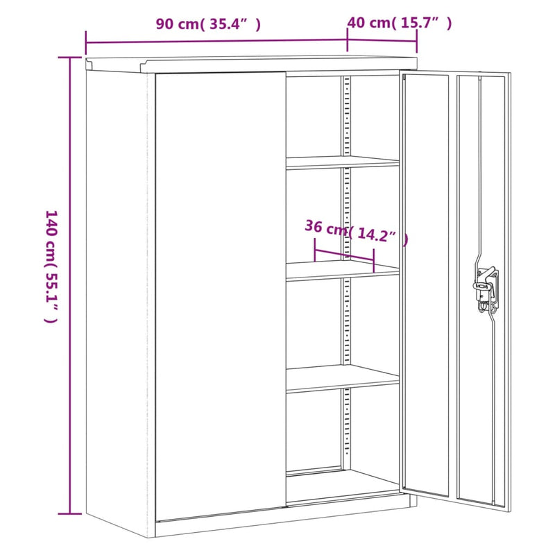 Office Cabinet 90x40x140 cm Steel Grey