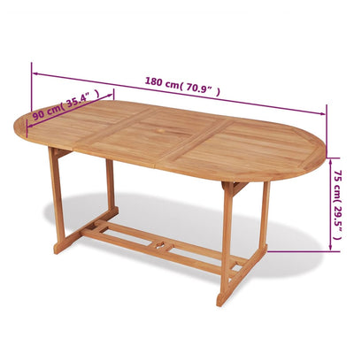 Garden Table 180x90x75 cm Solid Teak Wood