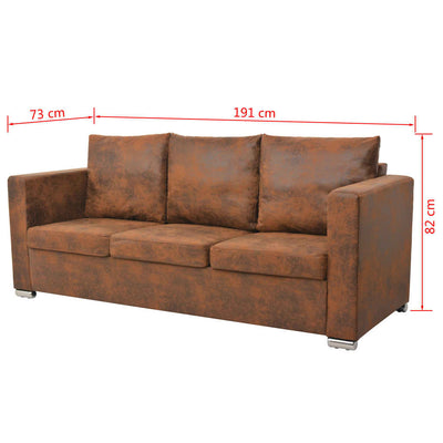 3-Seater Sofa 191x73x82 cm Artificial Suede Leather