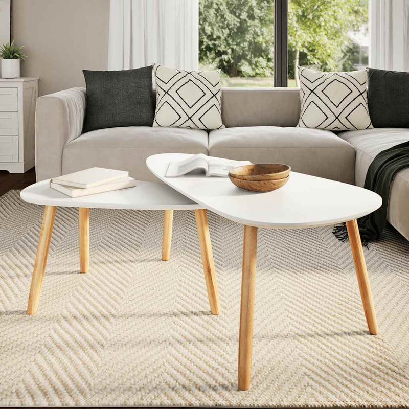 Coffee Table Set 2 Pieces Solid Pinewood White